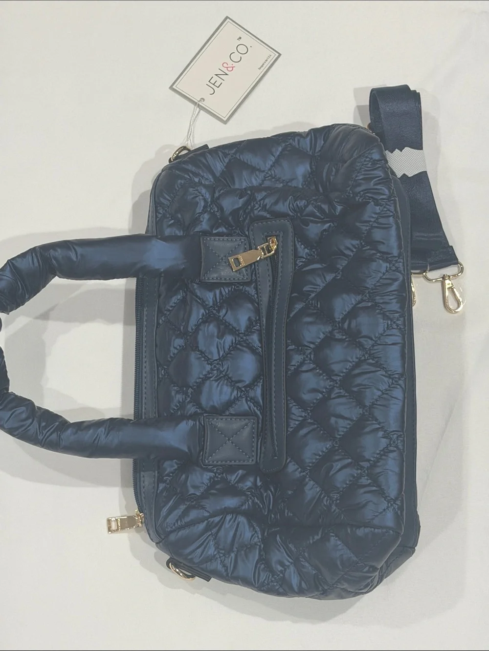 Quilted Puffer Satchel Handbag - Black